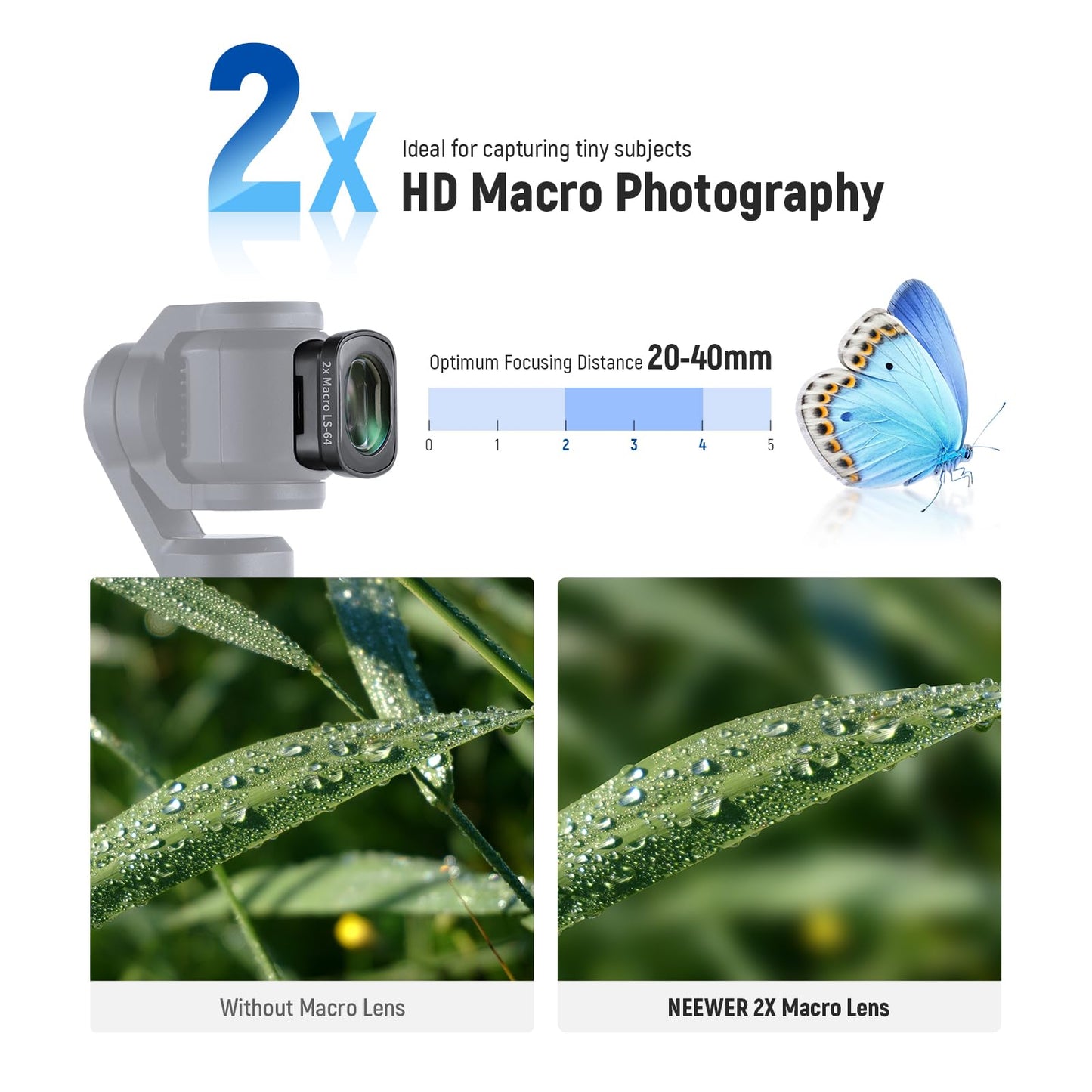 NEEWER 3 Pack ND Filter Set (Variable ND2-32, CPL, 1/4 Black Diffusion) & 0.75X Wide Angle Lens, 2X Macro Lens, 1.2X Blue Anamorphic Lens, Screen
