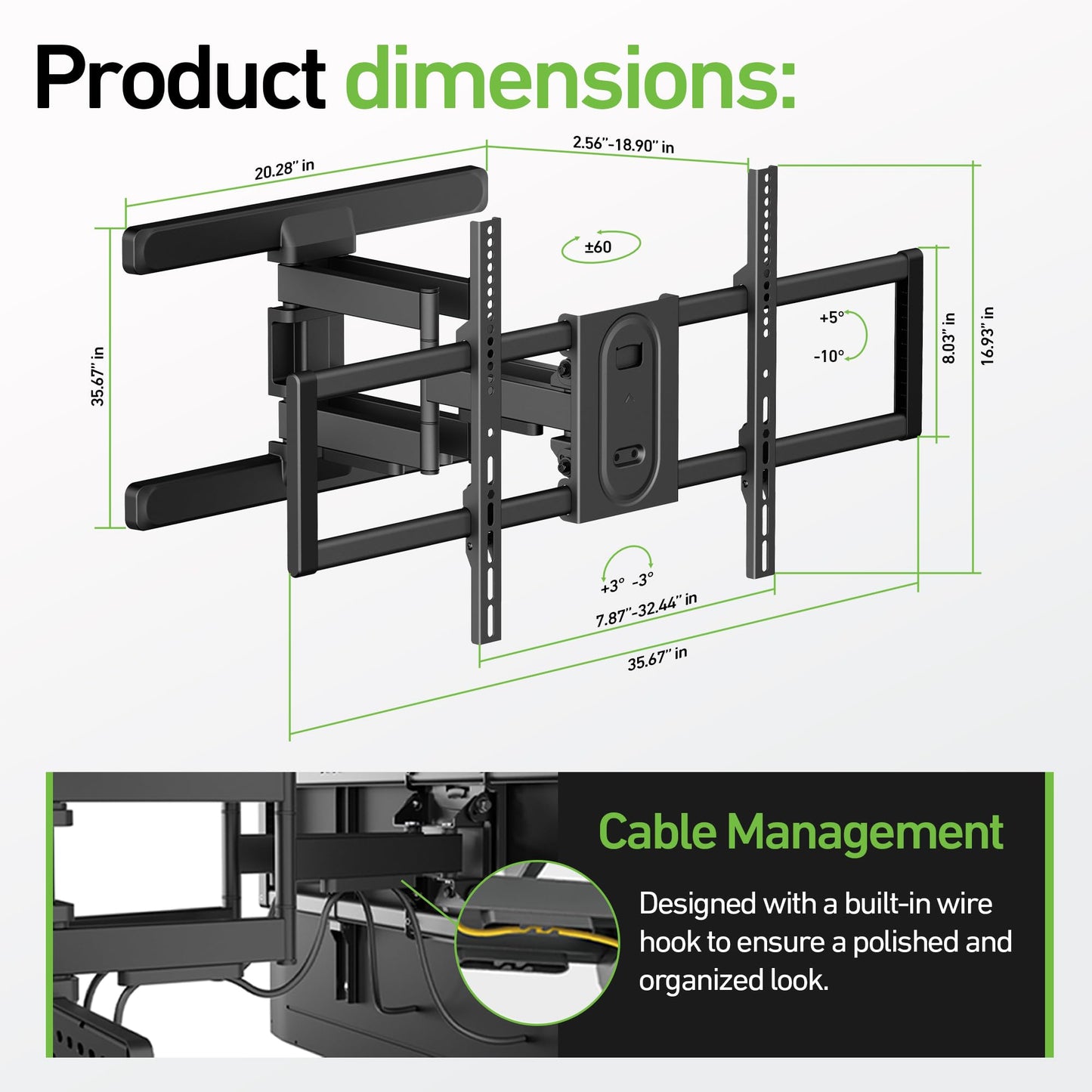 Heavy Duty Dual Arm Articulating TV Wall Mount Bracket for Samsung S90D - OLED QN77S90D 77 Inch - Tilt & Swivel With Reduced Glare