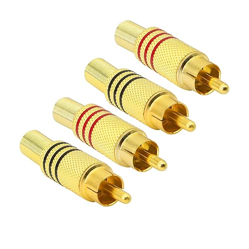 PNGKNYOCN RCA Stereo Connector Plug with Spring Coax Audio Solderless Gold Plated Adapter for Repair Speaker Cables?4-Pack?