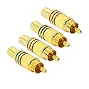 PNGKNYOCN RCA Stereo Connector Plug with Spring Coax Audio Solderless Gold Plated Adapter for Repair Speaker Cables?4-Pack?