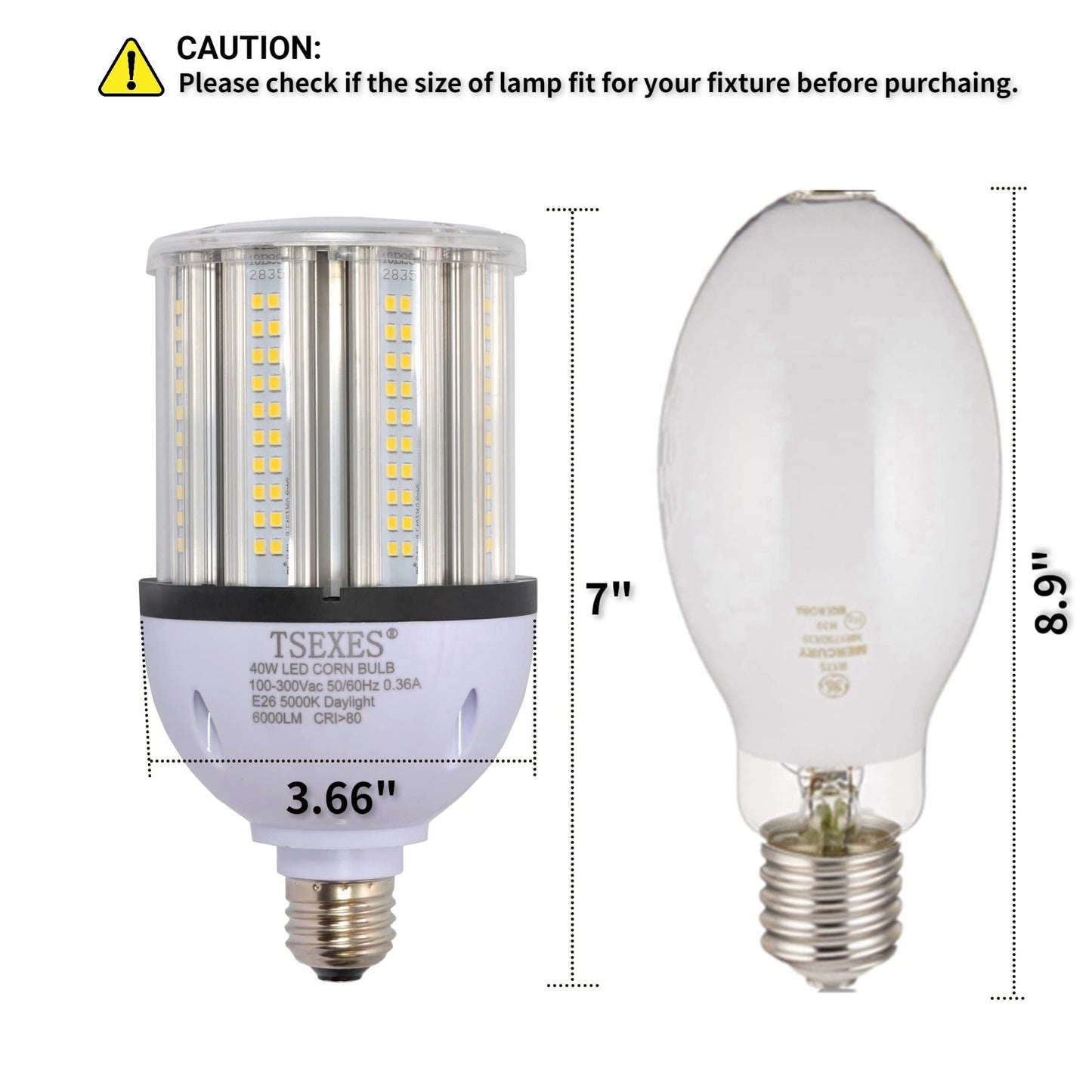 TSEXES 40W LED Bulbs 6000Lumen E26 Medium Base LED Corn Light Bulb 5000K Daylight,Equivalent 175W to 250W Metal Halide Bulb HID HPS Bulb for Indoor