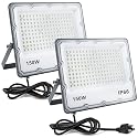 Indmird 150W LED Flood Lights Plug in, Outdoor Security Lights Fixtures 6500K 15000LM Illumination, IP66 Waterproof White Lighting for Ball Ground