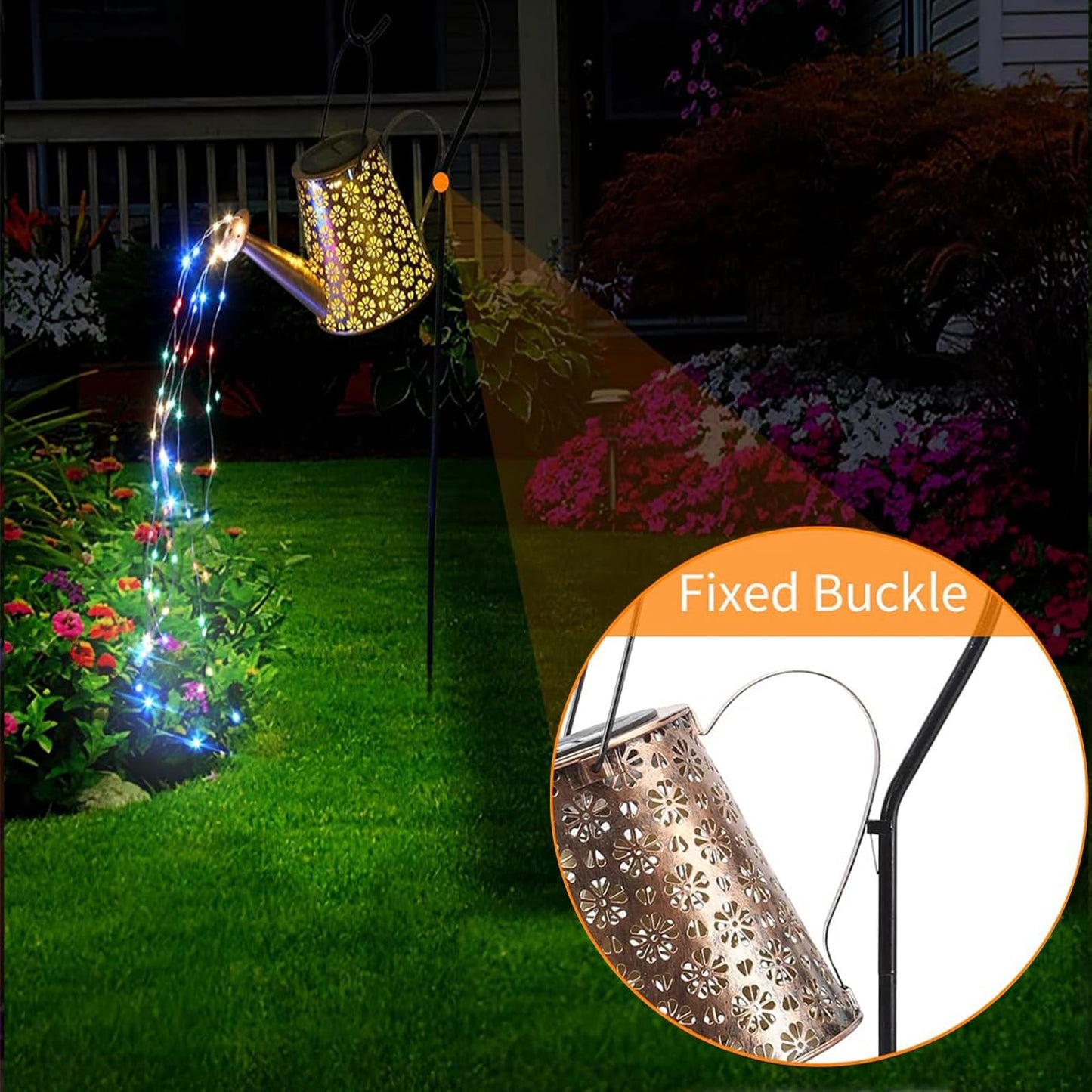 WDLFCGC 2 Pack Solar Watering Can Lights with Shepherd Hook, 8 Multi-Color Changing Modes, IP65 Waterproof, 60pcs String Lights for Outdoor Garden