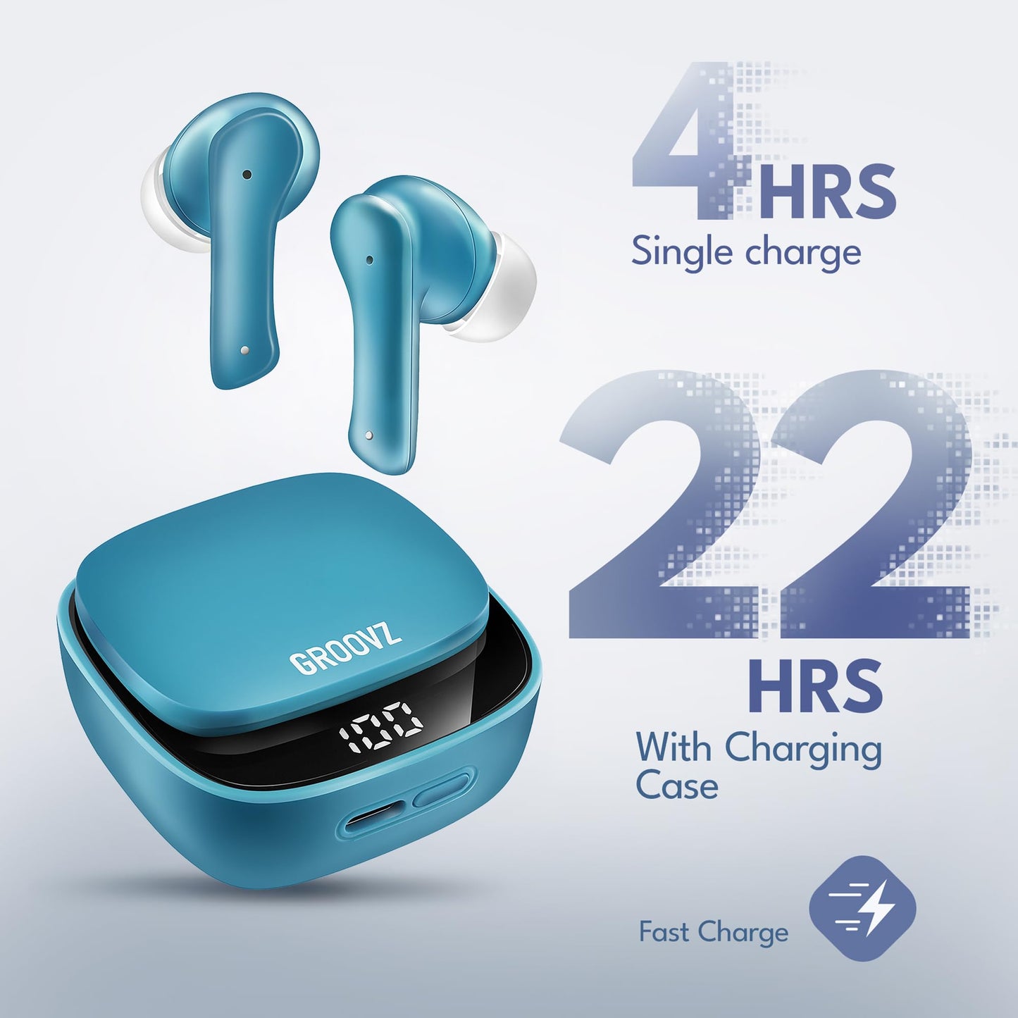 Groovz True Wireless Earbuds with Charging Case - Designed and Engineered in The USA - IPx4 Water Resistant Bluetooth Earbuds Compatible with Apple