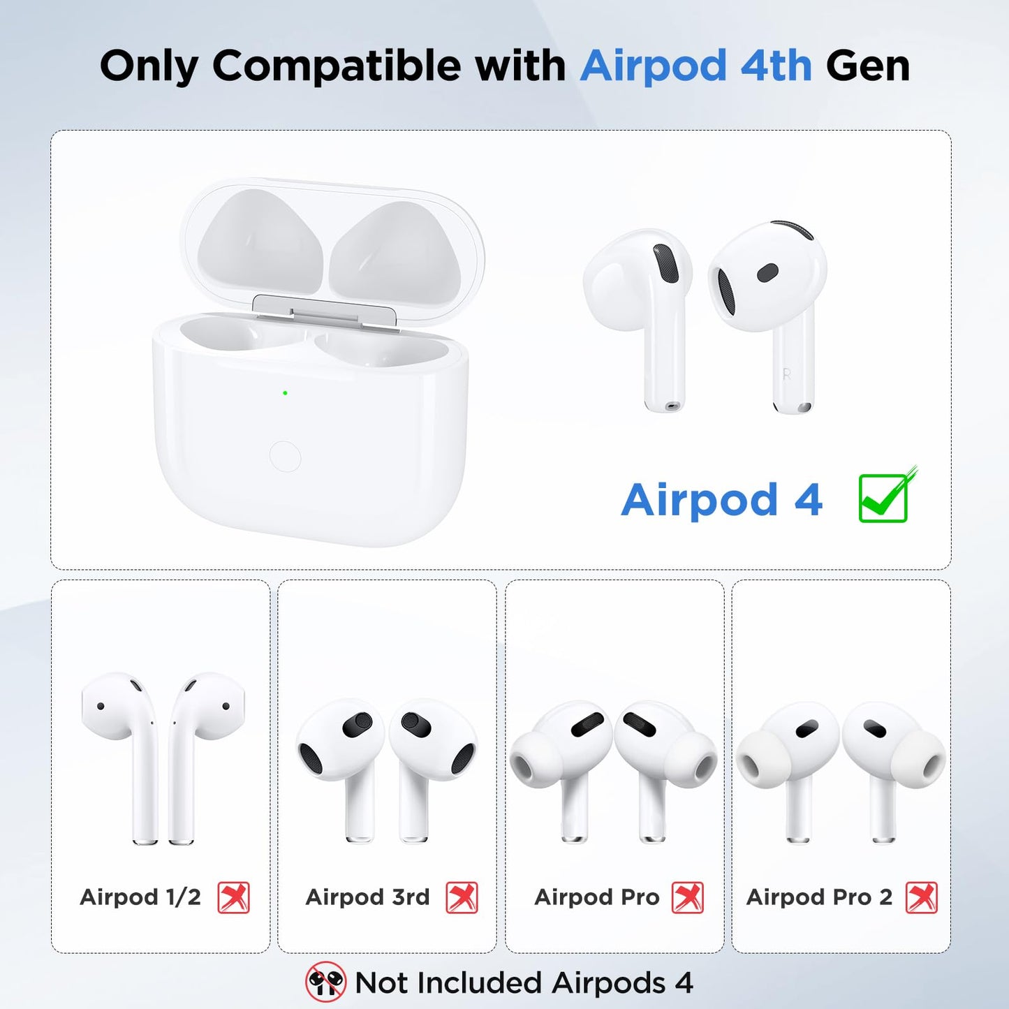 Wireless Charging Case for Airpods 4th Generation with USB-C Port, Replacement Charger Cases Compatible with AirPod 4 Gen, Air Pod 4th Type-C Charger