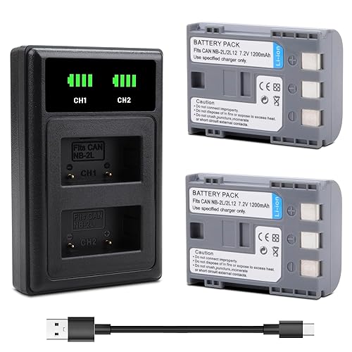 2-Pack NB-2L NB-2LH Battery with Smart LCD Display Dual Charger for Canon PowerShot G7 G9 S80 S70 S60 S50 S45 S40 S30, for Canon DC410 DC420, EOS 350D