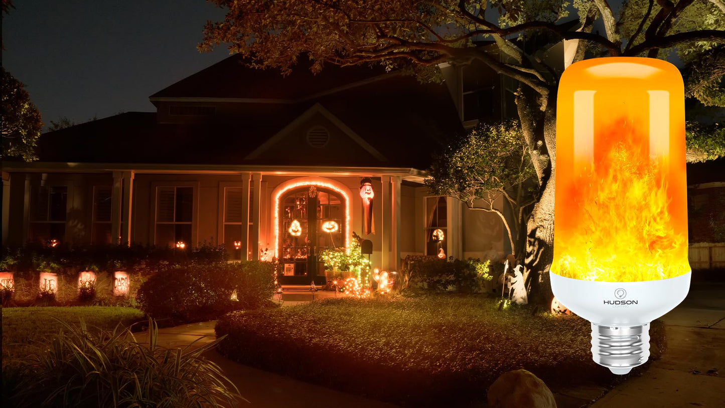 Hudson LED Halloween Bulbs - Flame Effect, 4?Mode Upside Down & 3W Flicker - E26/E27 Orange Fire - 2?Pack for Indoor/Outdoor - Flame Light