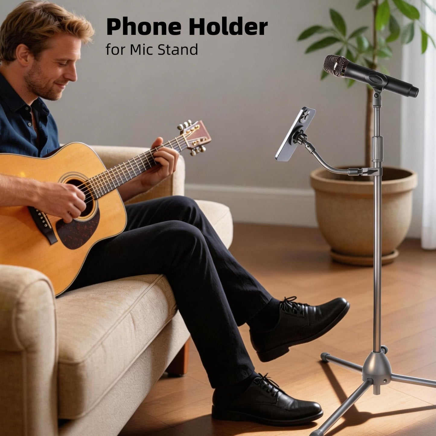 ZUZUXI Magnetic Phone Holder for Mic Stand, Adjustable Flexible Phone Holder with Aluminum Alloy Clamp & Gooseneck Arm for Magsafe, Compatible