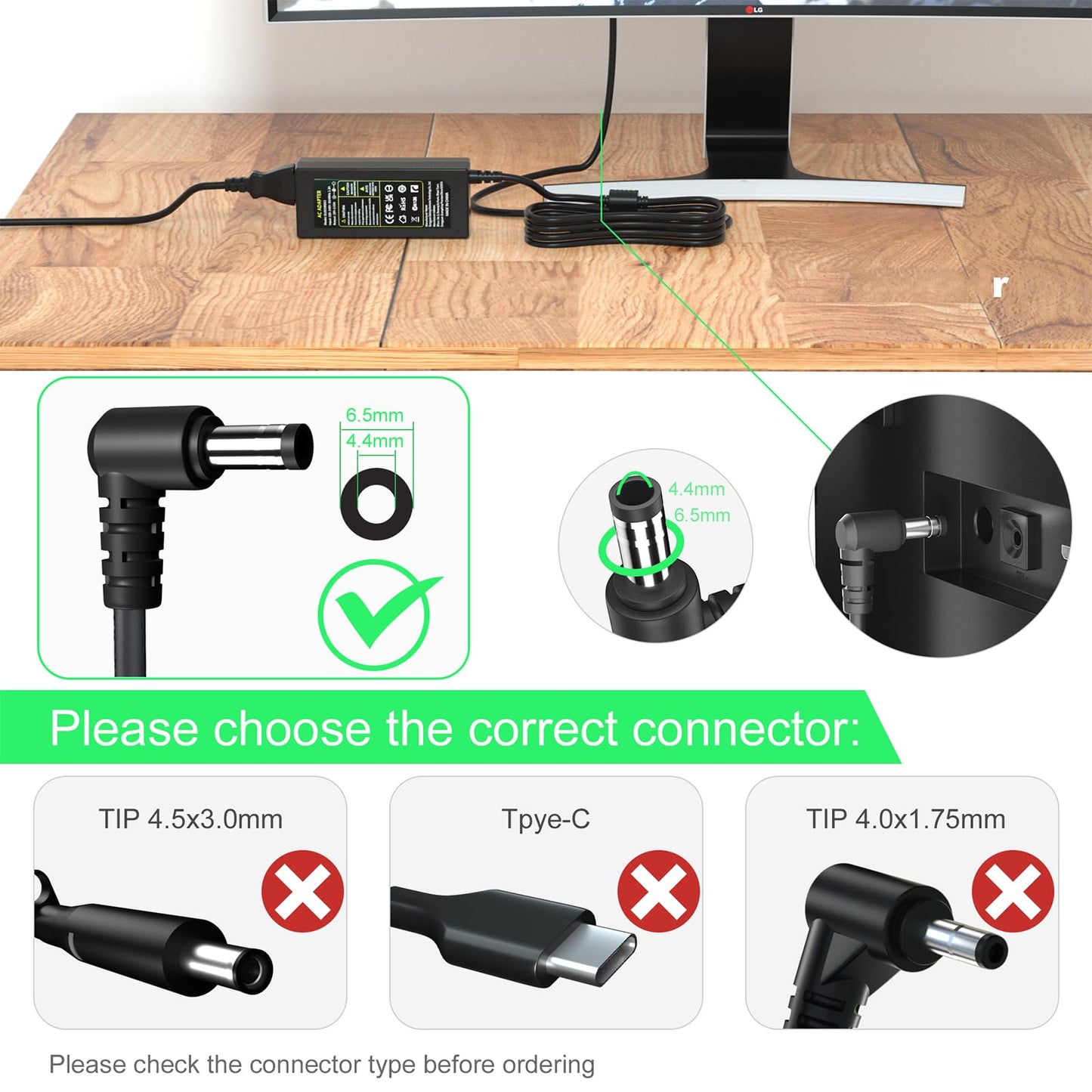 Adaptake 19V Charger Compatible for LG Electronics 19" 20" 22" 23" 24" 27" 32" LED LCD TV Monitor Power Supply