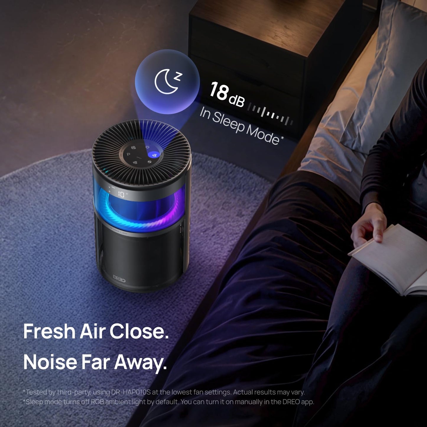DREO Smart Air Purifier With RGBIC Light,Home Air Cleaner with Wi-Fi/Voice/Alexa, 4 Speeds & Auto/Turbo/HEPA Sleep Modes for Smoke, Dust, Pollen