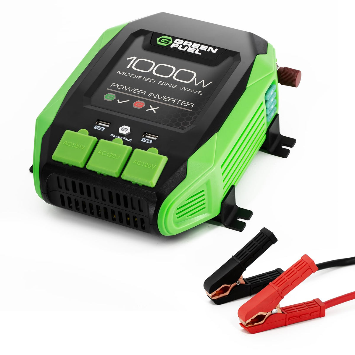 Green Fuel 1000W Power Inverter 2000W Peak, DC 12V to 3X 120V AC