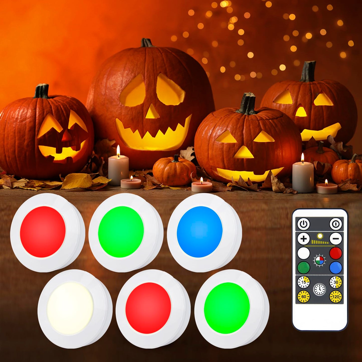 Wireless LED Puck Lights with Remote(6-Pack), Battery Operated Under Cabinet Lights,Color Changing Stick On Light,Dimmable Tap Light for Closet