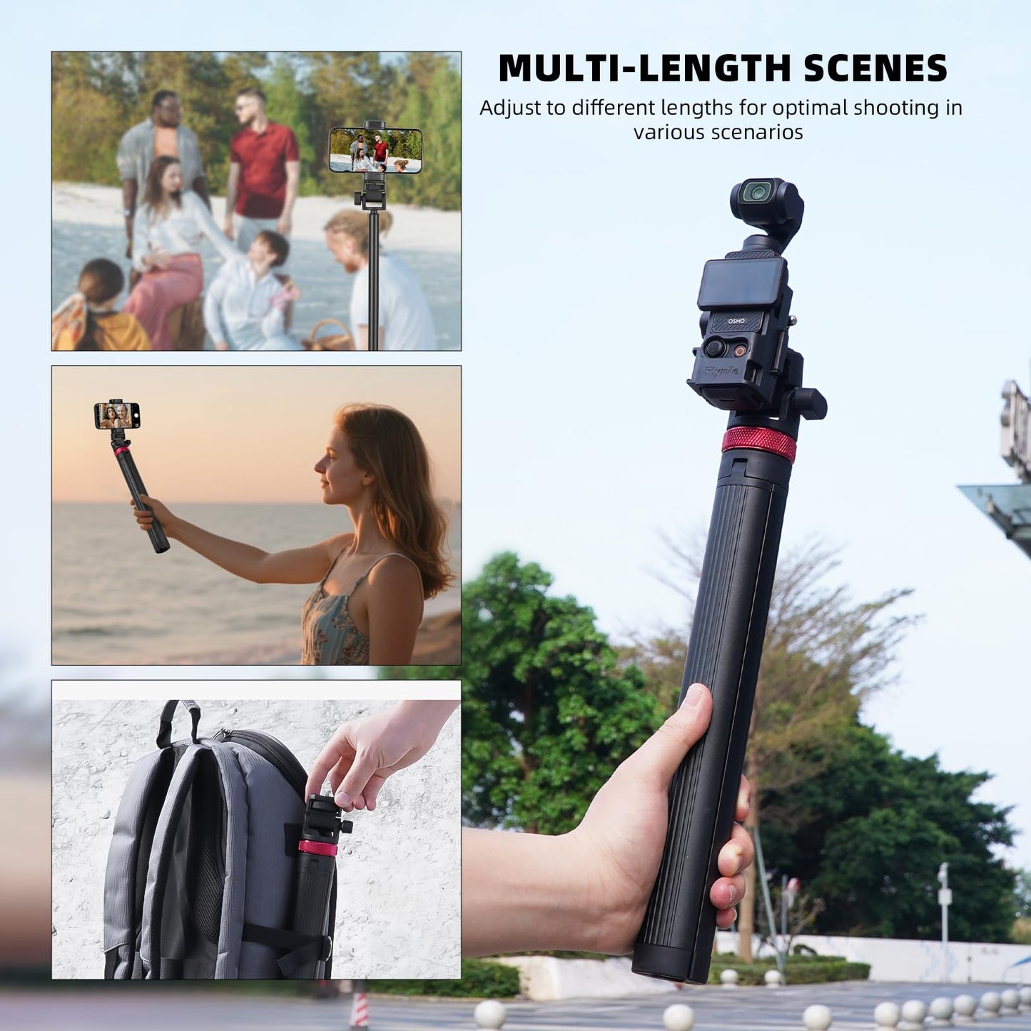 80in Pocket 3 Selfie Stick Tripod for GoPro Action Camera, Extendable Stand Vlog Mount for DJI Osmo Pocket 3 Action 6 5 Pro 4 3 for Xtra Muse