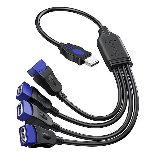 ANDTOBO USB 1 to 4 Splitter, USB 2.0 Y Splitter Charger Cable USB 1 Male to 4 Female Power Cord Extension Hub Cable for PC/PS4/MacBook/Laptop/TV/LED…