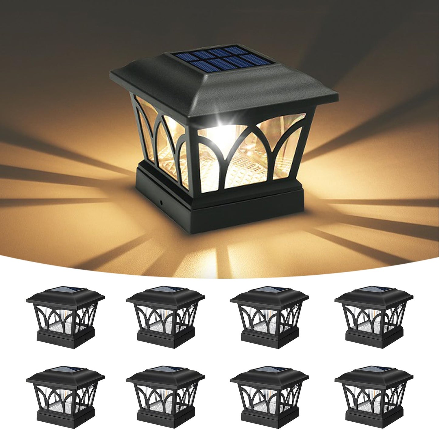 VOLISUN Solar Post Cap Lights Outdoor 8Pack, with Edison LED Bulbs, 2 Brightness Setting, Fence Post Lights Solar Powered for Garden Fence Deck