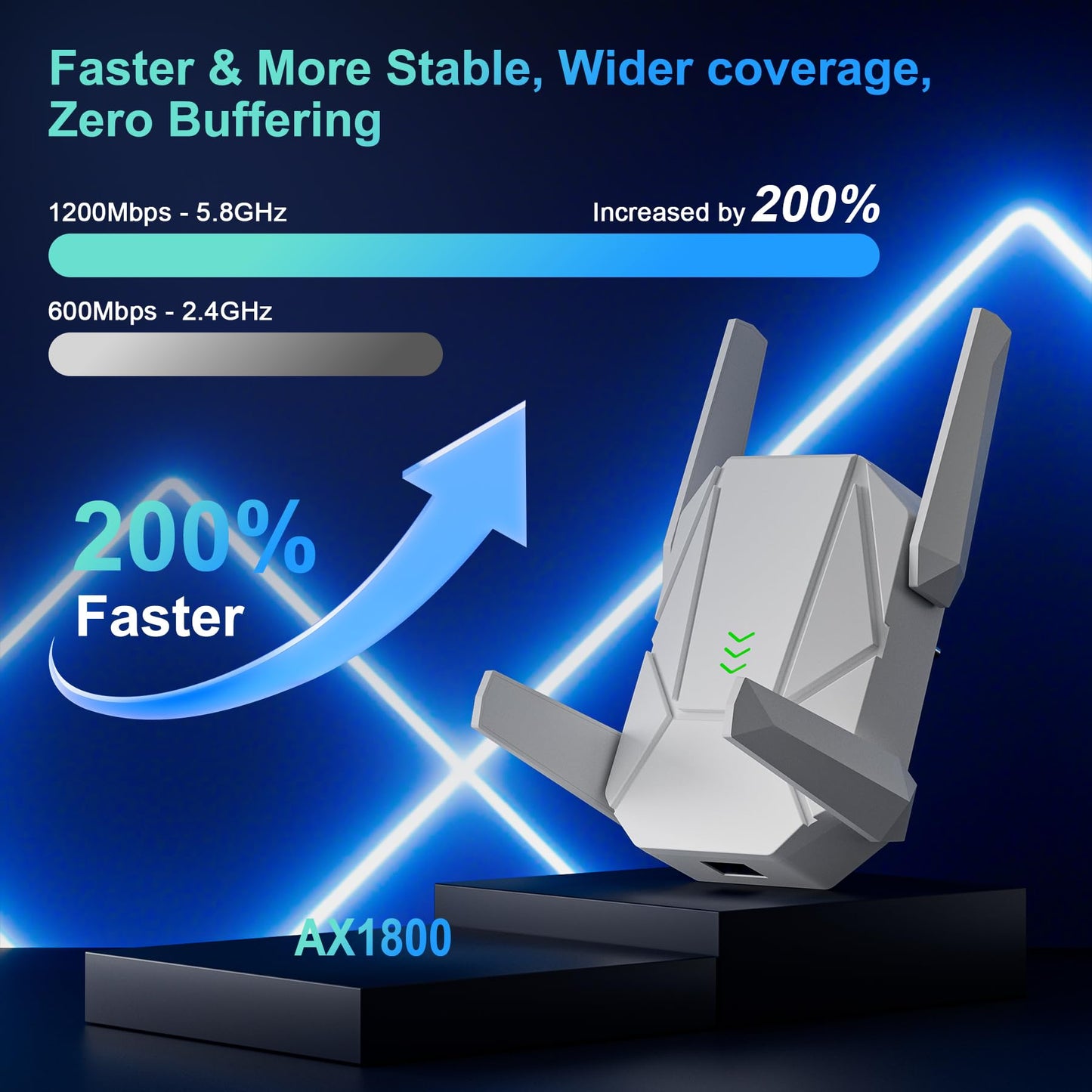 2026 AX1800 WiFi 6 Extender Signal Booster - Dual Band 2.4G/600Mbps & 5.8G/1200Mbps, WiFi Extender with Gigabit Port, 802.11AX Tech, 15999 Sq.Ft Long