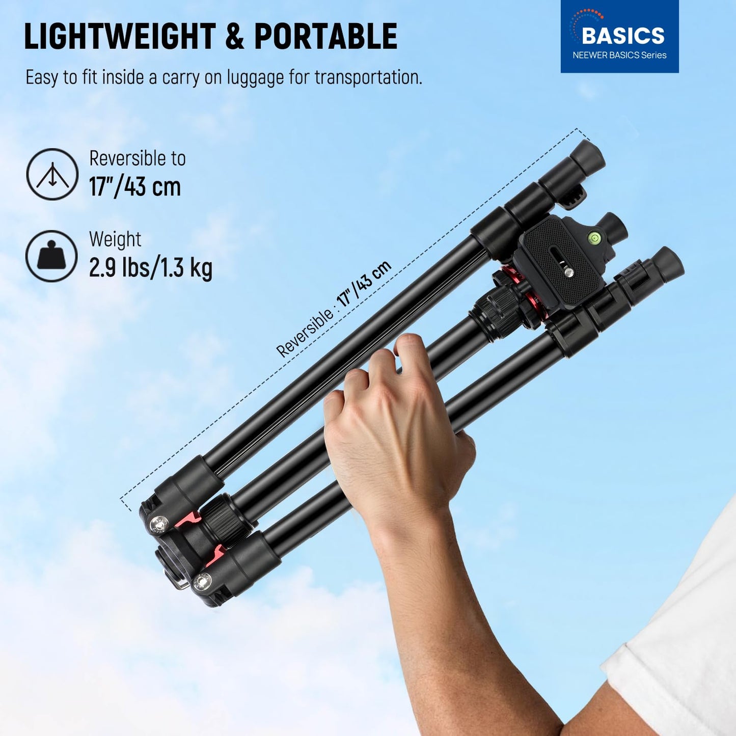 NEEWER Basics Travel Tripod for Camera, 72" Compact Lightweight Portable DSLR Stand, Ball Head, Arca Type QR Plate, Cell Phone Holder Compatible