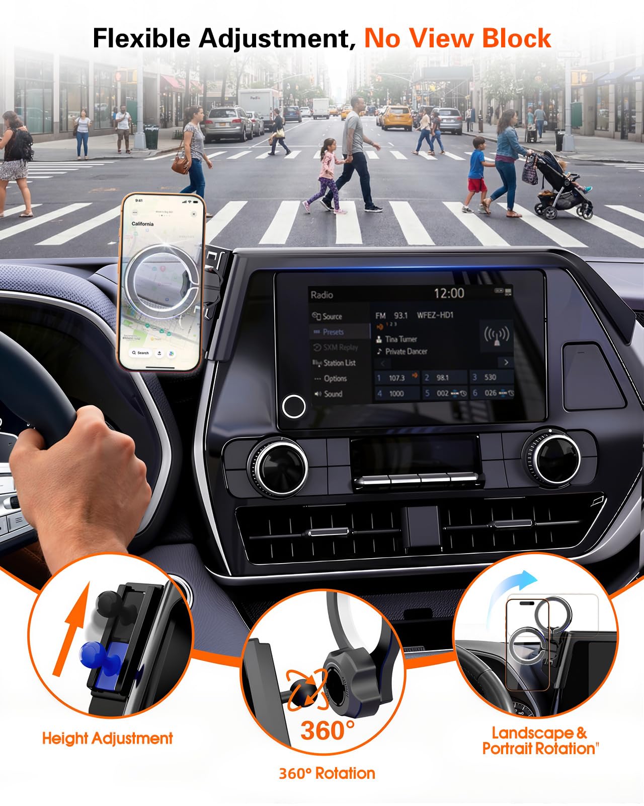 pop-tech Magnetic Car Mount for Toyota Highlander 2020 2021 2022 2023 2024 2025 2026: for MagSafe Strong Magnets Cell Phone Holder Fit 8-Inch Touch