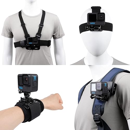 Accessories Set for GoPro Hero 13/12/11/10/9/8/7/6/5/4,New Quick Release Head Strap Mount + Chest Mount Harness + Backpack Clip Holder + 360°Rotating