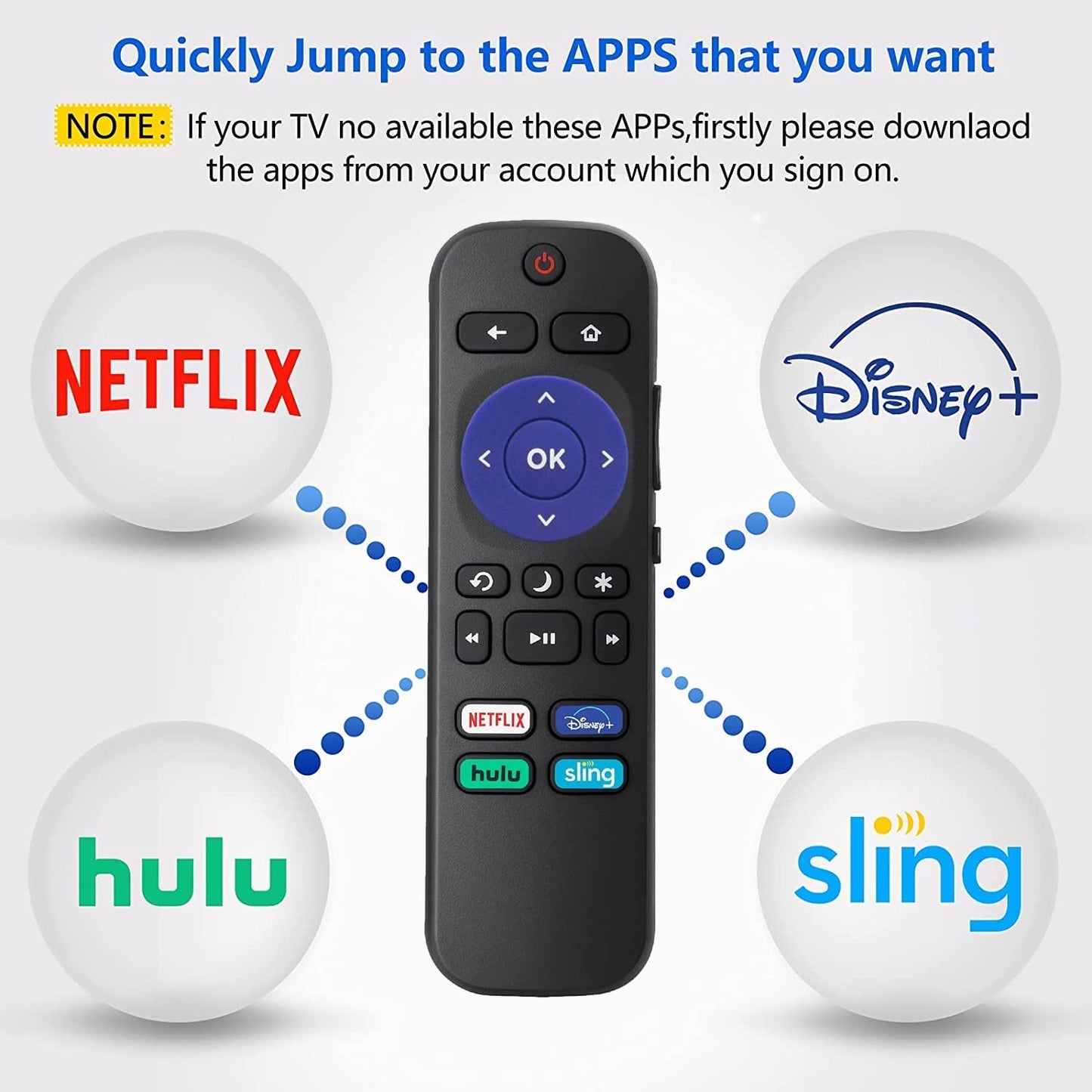 Xtrasaver Replacement Remote for Westinghouse Roku Smart 4K TV Remote Control 101018E0072 Disney Plus Sling Netflix Hulu Button Compatible