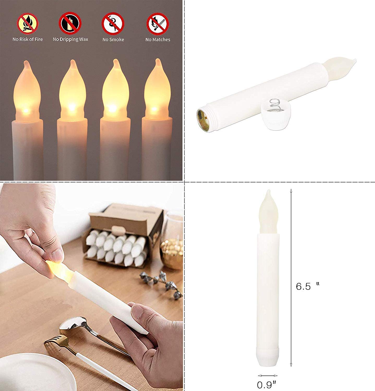 Houdlee Set of 12 LED Flameless Taper Candles - Warm White Flickering Electric Candles for Halloween, Christmas, Parties, and Weddings
