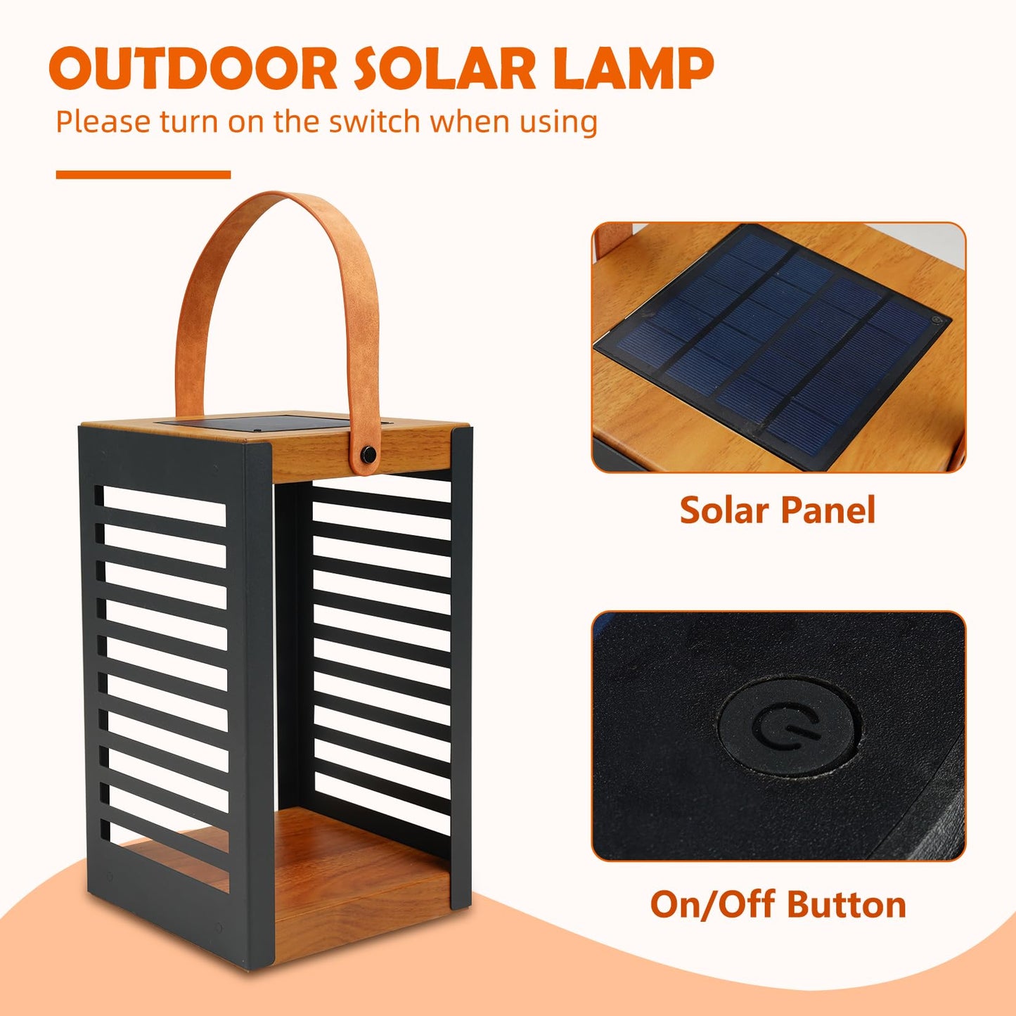 Solar Yard Outdoor Solar Lanterns, Solar Lamp Decorative Outdoor Water-Resistant Steel Table Decor with Handle for Patio, Yard, Porch, Small Black