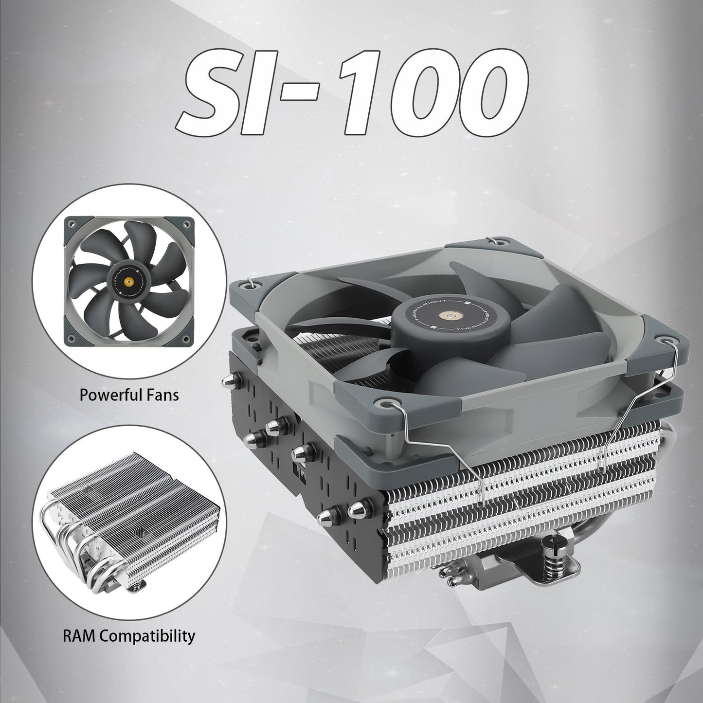 Thermalrlght SI-100 CPU Air Cooler, 6×6mm Heat Pipes, TL-E12 PWM Quiet Fan CPU Cooler with S-FDB V2.0 Bearing, AGHP 3.0 Technology, for AMD AM4