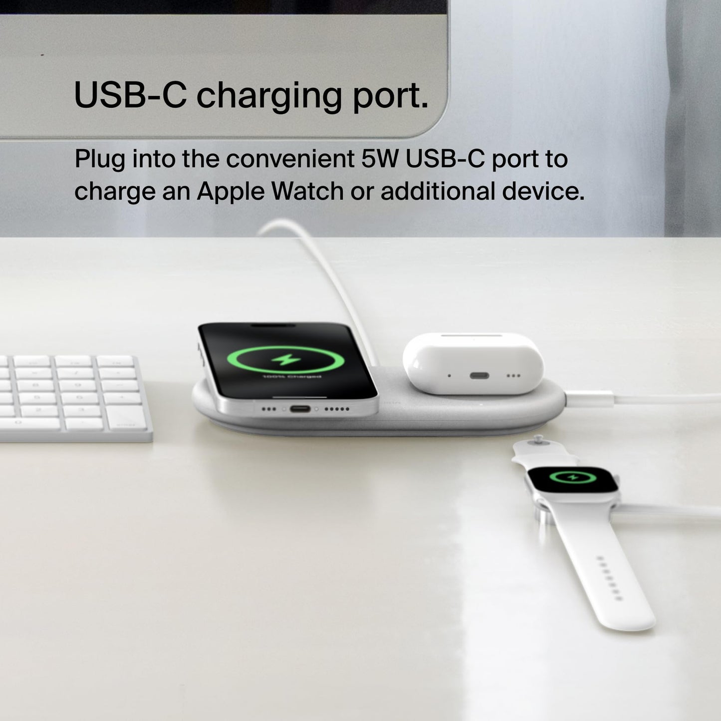 Belkin 2-in-1 Wireless Charging Pad w/ Qi2 15W + Additional USB-C Port - MagSafe-Compatible Charger, Charging Station for iPhone 16 & 15 Series