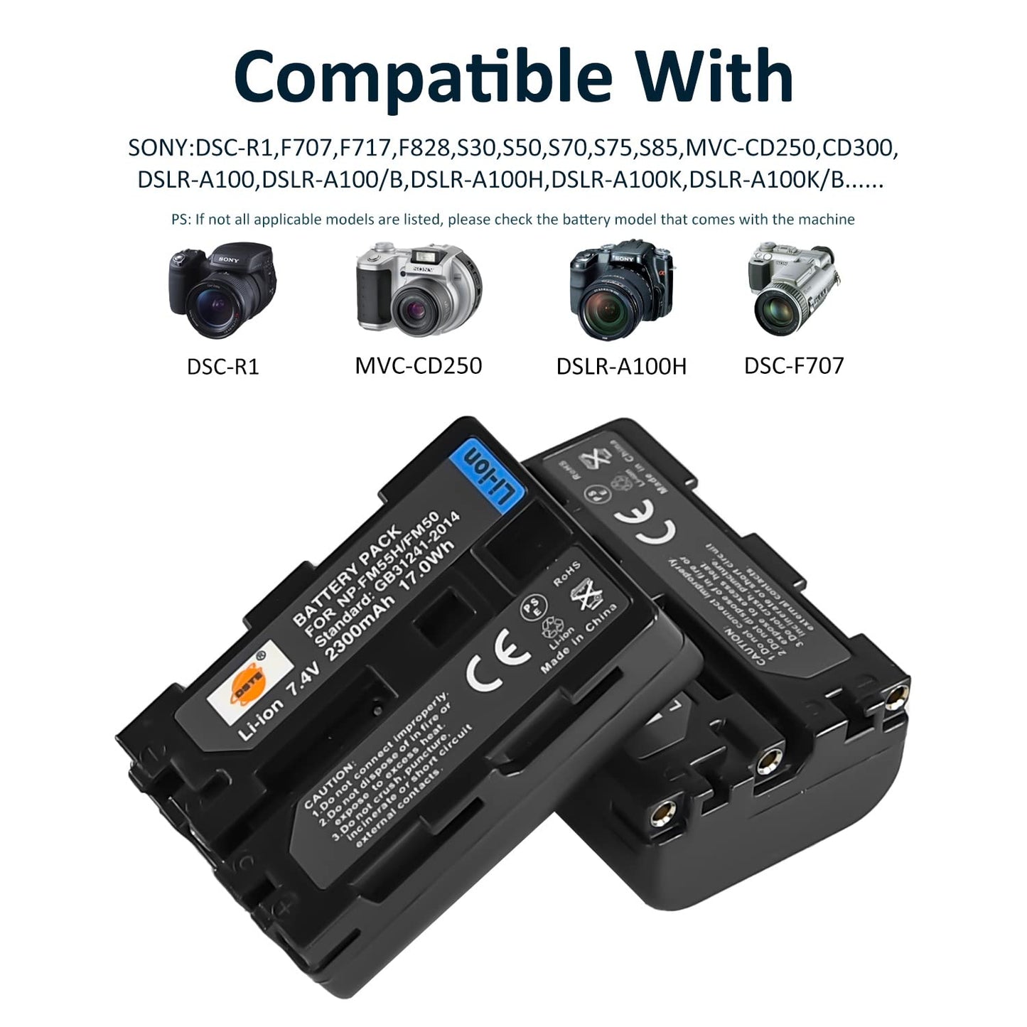 DSTE 2pcs NP-FM50 + Dual LCD Battery Charger Compatible with Sony HDR-HC1 CCD-FRV138 DCR-TRV280 DCR-PC DCR-TRV GV HVL Series Camera and NP-FM30