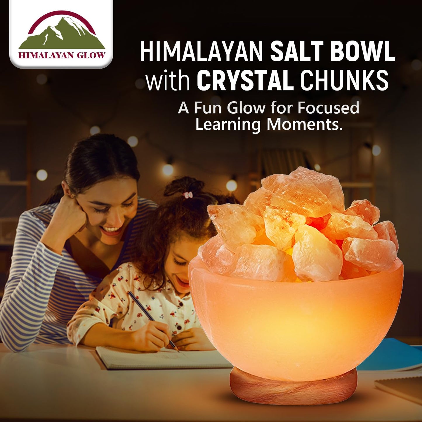 Himalayan Glow Pink Salt Bowl Night Lamp with Crystal Himalayan Salt Chunks | Hand-Carved Himalayan Salt Lamp for Air Purification and Relaxing