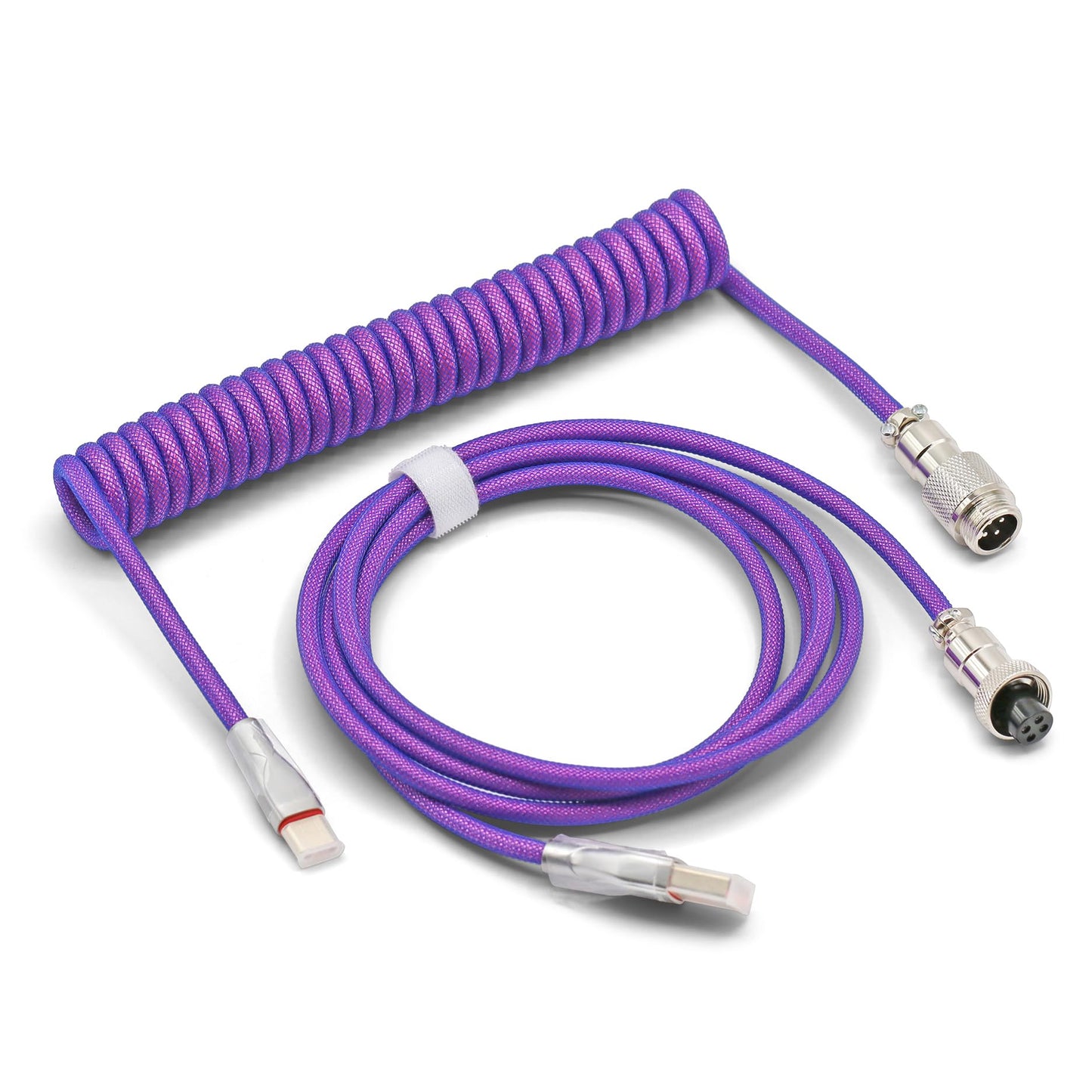 Glacier Premium Durable Quality Braided USB-C to USB-A Coiled Cable with Detachable Metal Aviator Connector Plug for Mechanical Keyboard (Violet