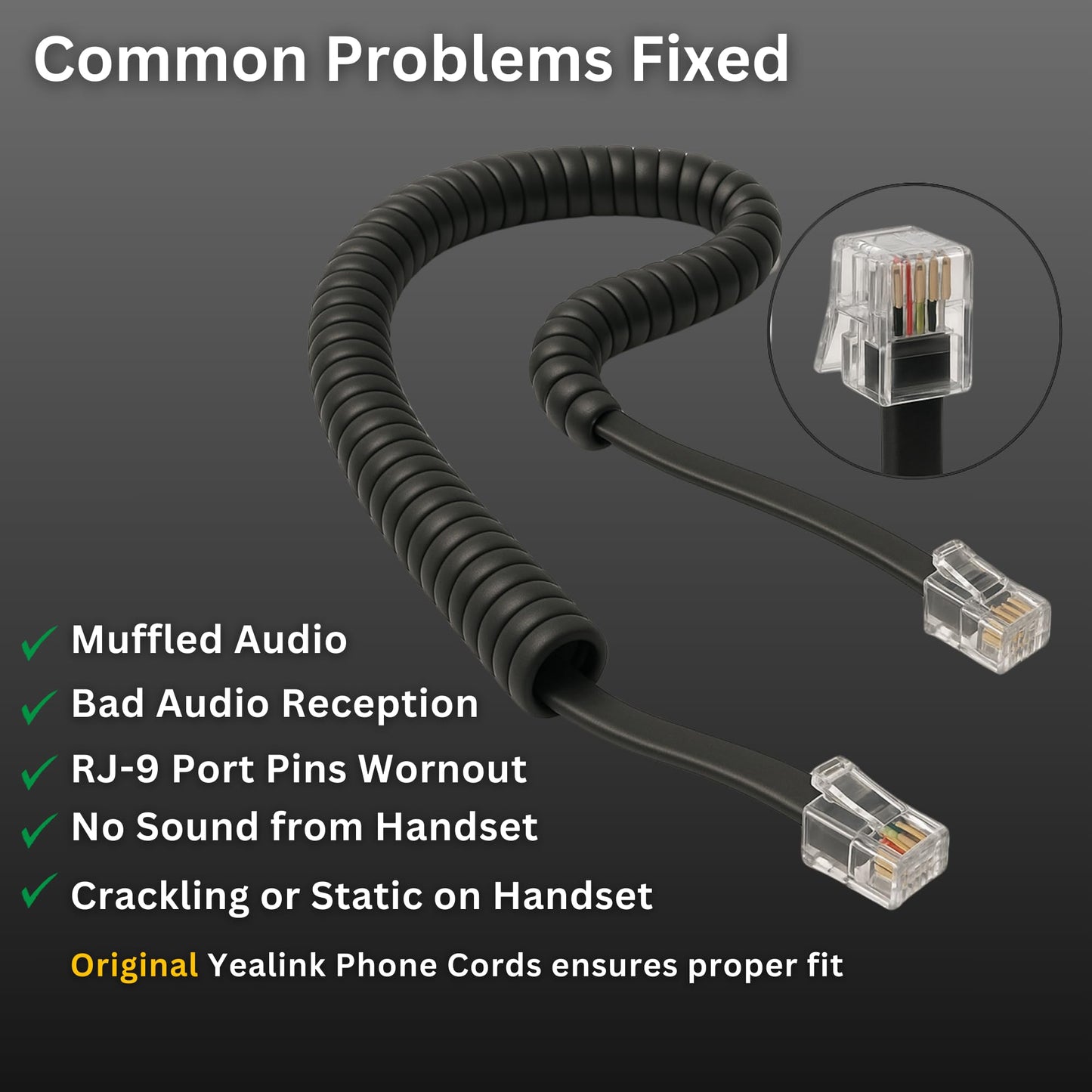 Yealink Phone Cord Replacement HD Compatible Audio 6 ft Universal Curly Handset Cable - For Desk Landline Telephones Resolves Static noise issues