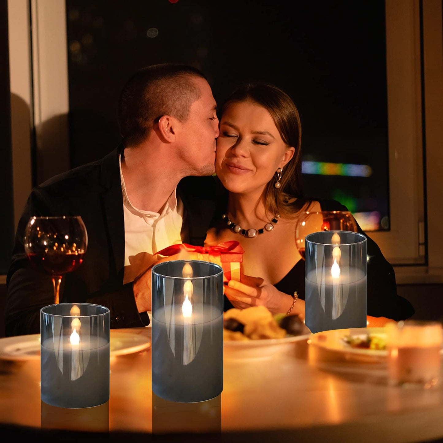 HIYAA LED Flameless Candles, Gray Glass Battery Operated Candles Flickering with Remote, 3D Wick Realistic Warm Light LED Candles Flickering
