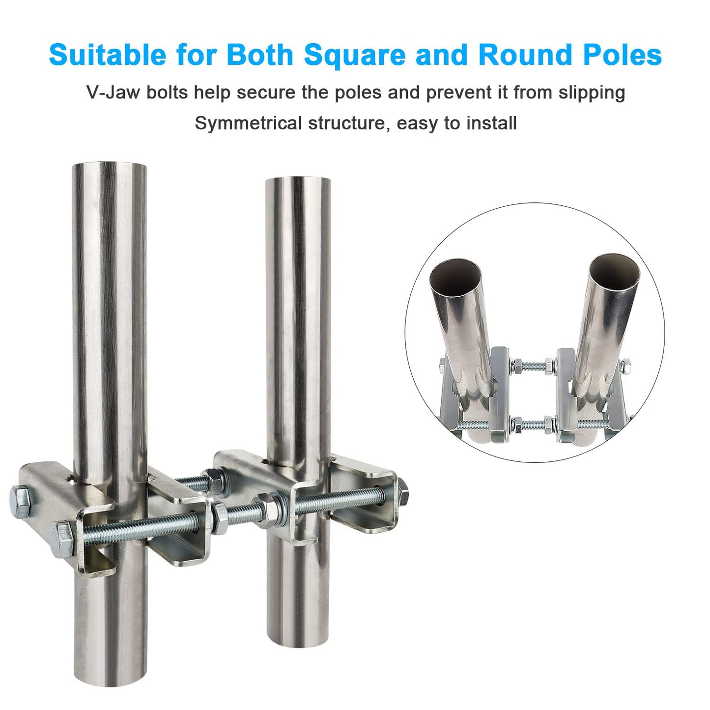 4 Sets Antenna Mast to Mast Clamp Bracket Kit with V Jaw Blocks for 1"-2.5" OD Poles, Heavy Duty Mounting Hardware for Ham TV Network Antennas