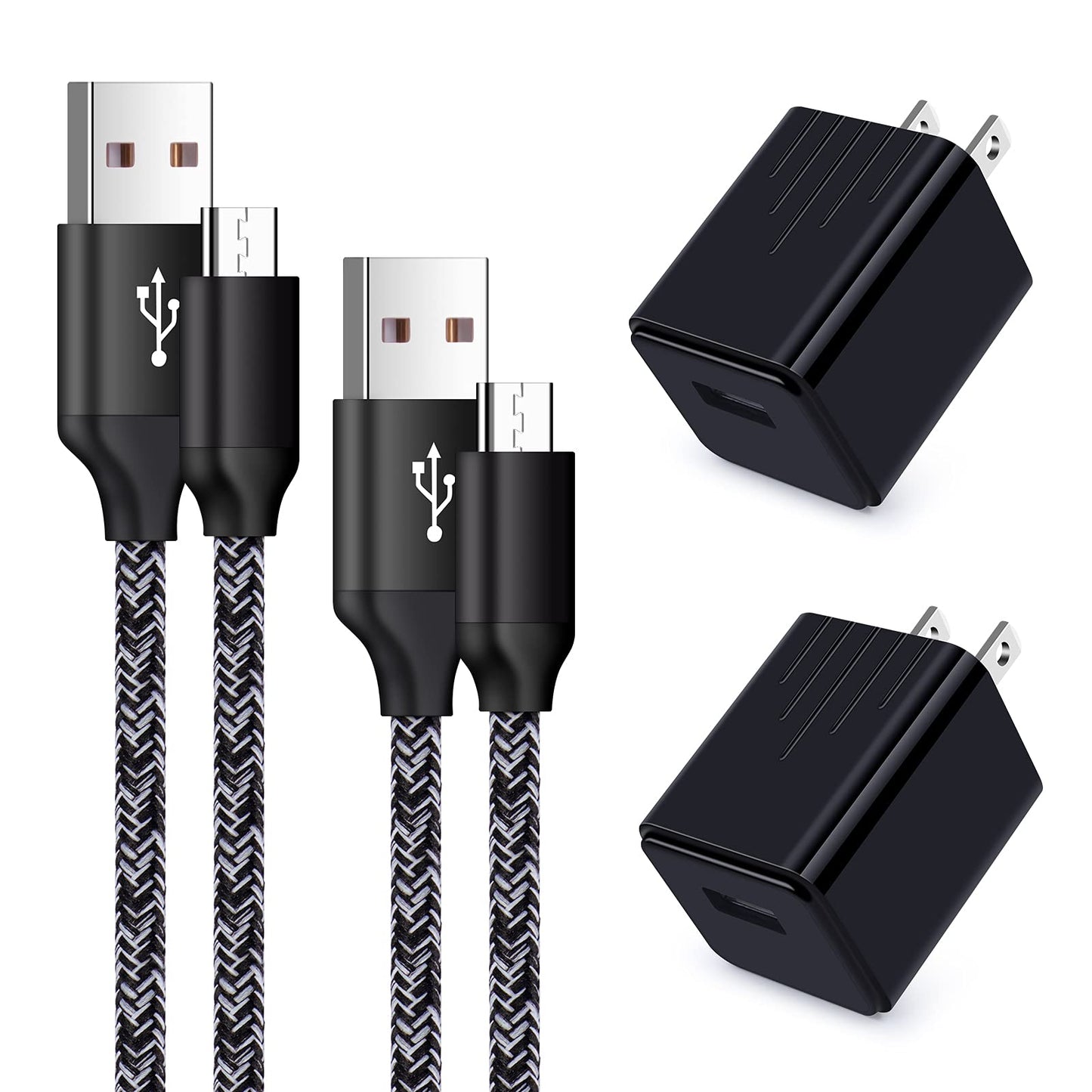 Samsung Galaxy S6 S7 J3 J7 Note 5,LG Stylo 2 3 Plus,Tablet,Kindle Fire 6 ft Micro USB Charger Cord with Fast Charging and Wall Charger Block Plug