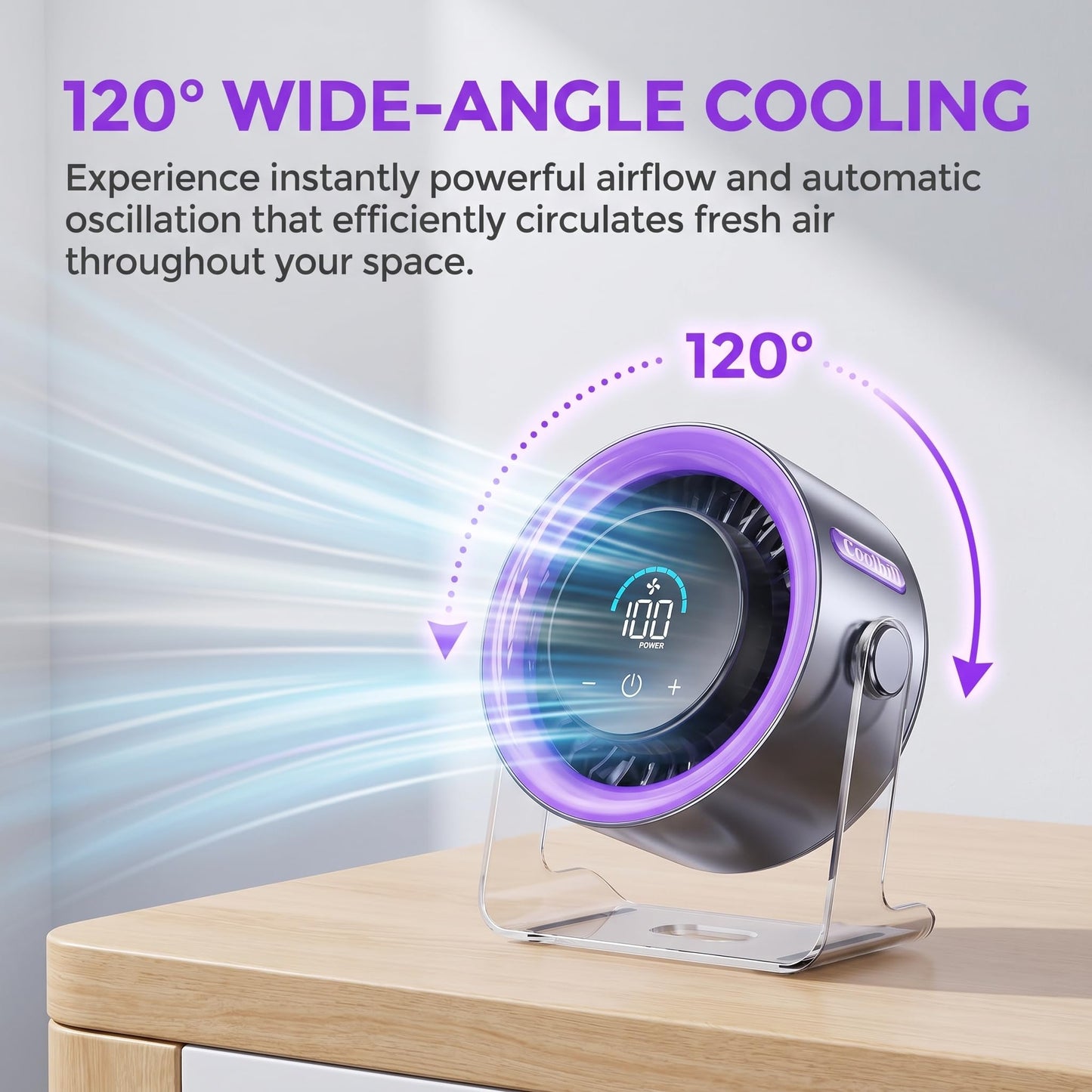 WKELIAOWP USB Desk Fan 100 Speeds with Digital Display & 120° Oscillation