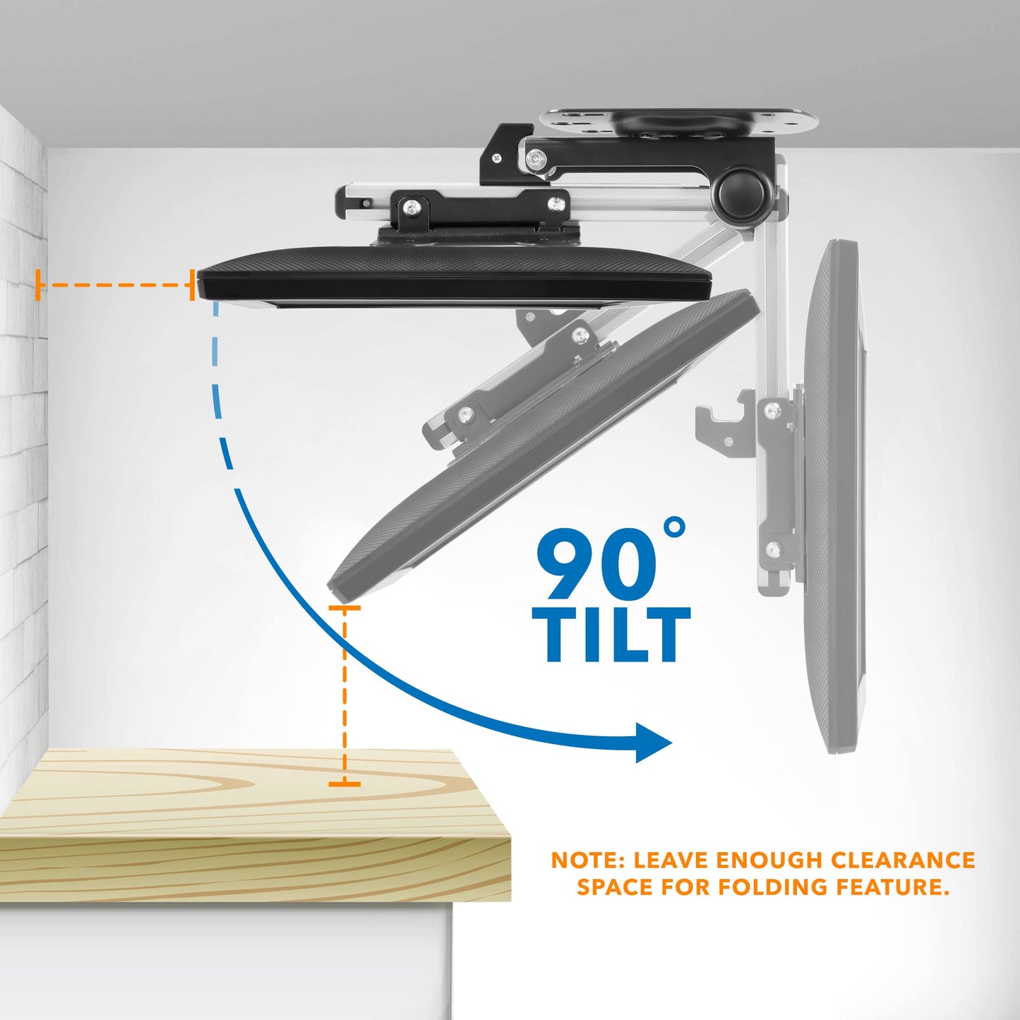 Mount-It! Folding Ceiling TV Mount | Flip Down and Under Cabinet TV Bracket for Compact Screens 13-27 Inch | Space-Saving Tilt and Swivel Design |