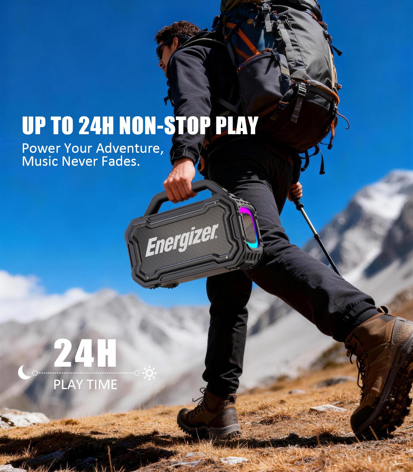 Energizer 100W Portable Wireless Bluetooth Speaker Bass Boost 24-Hour Playtime IPX6 Waterproof Outdoor Ready LED Light Show TWS Pairing|Perfect