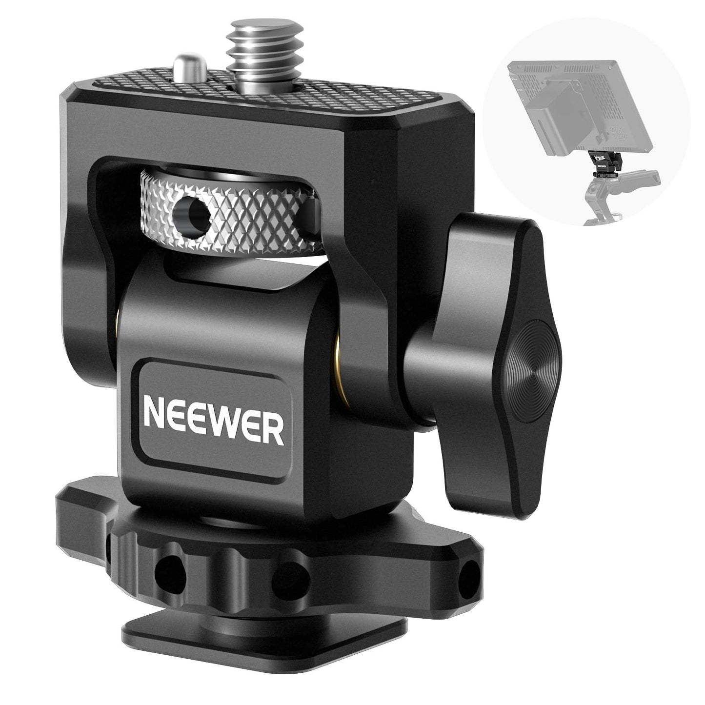 NEEWER Camera Monitor Mount with Cold Shoe (2 Pack), Anti Twist 1/4" Screw for 5" & 7" Field Monitor Compatible with Atomos Ninja V, 360° Swivel
