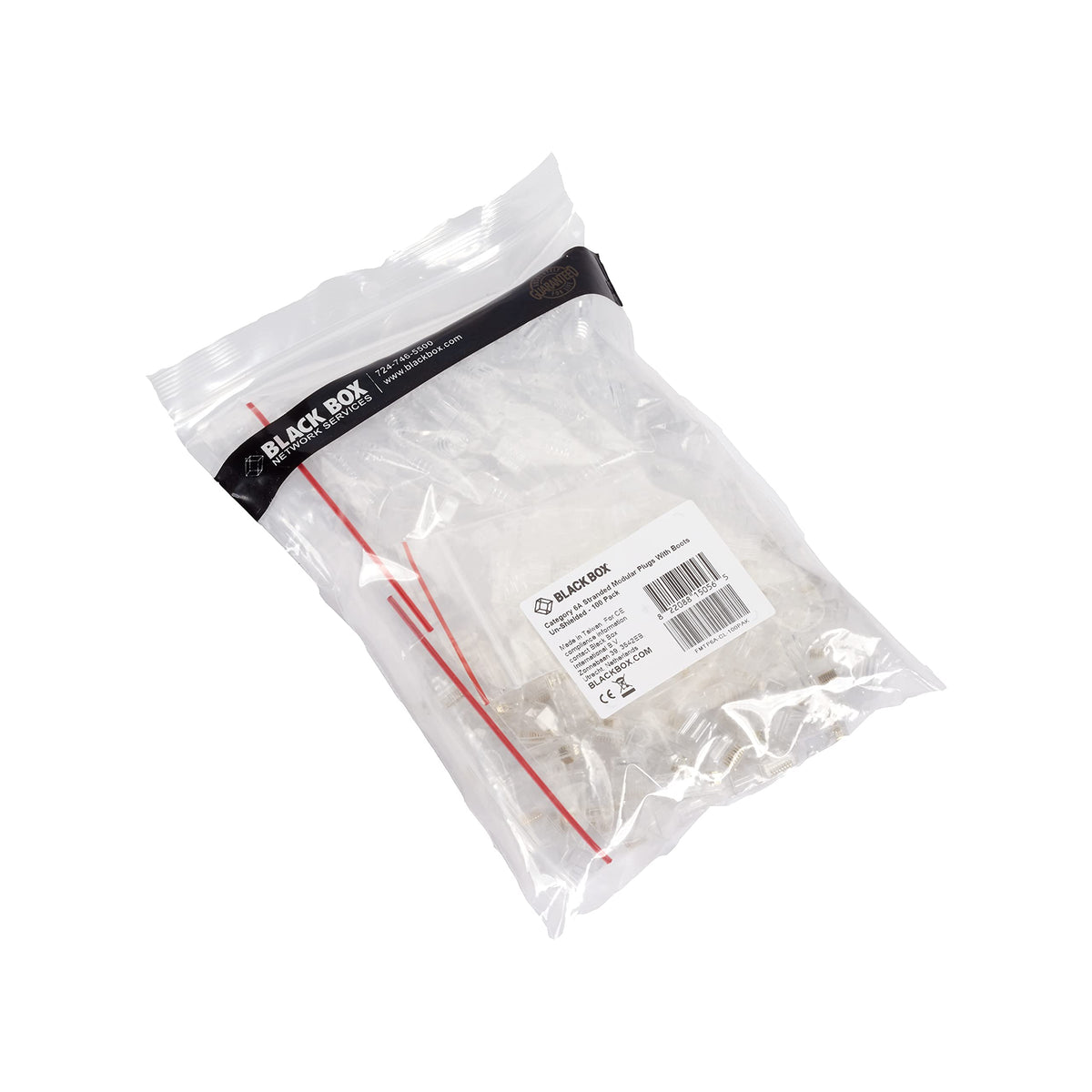 Black Box CAT6A Modular RJ-45 Plugs w/Boots, Solid/Stranded UTP, 100PK