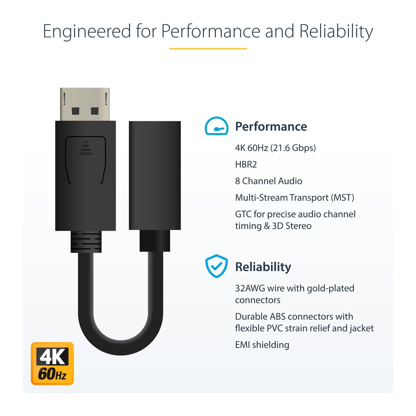 StarTech.com 6in (15cm) DisplayPort to Mini DisplayPort Adapter, 4K Video, DP to mDP Converter (Not compatible w/Thunderbolt)