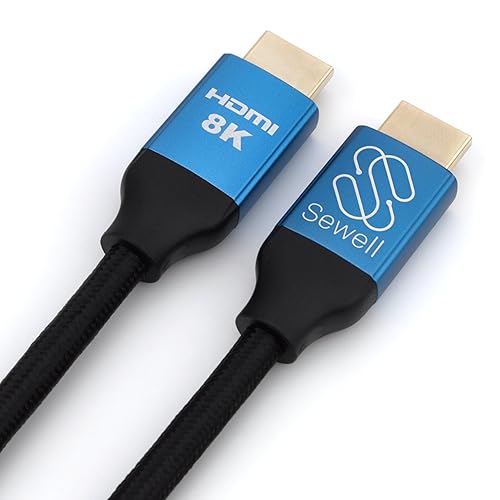 Sewell HDMI 2.1 Certified Ultra High Speed Cable, 8K 60Hz, 4K 144Hz/120Hz, 48Gbps, Dynamic HDR, eARC, Braided Cord with Anodized Aluminum Heads