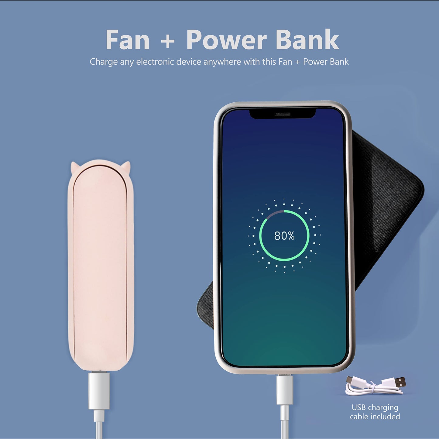 Handheld Mini Fan, 2 Speed Portable Fan, Rechargeable Hand Fan With Power Bank, Pink Personal Fan For Women & Kids, Quiet Table & Desk Fan For Office