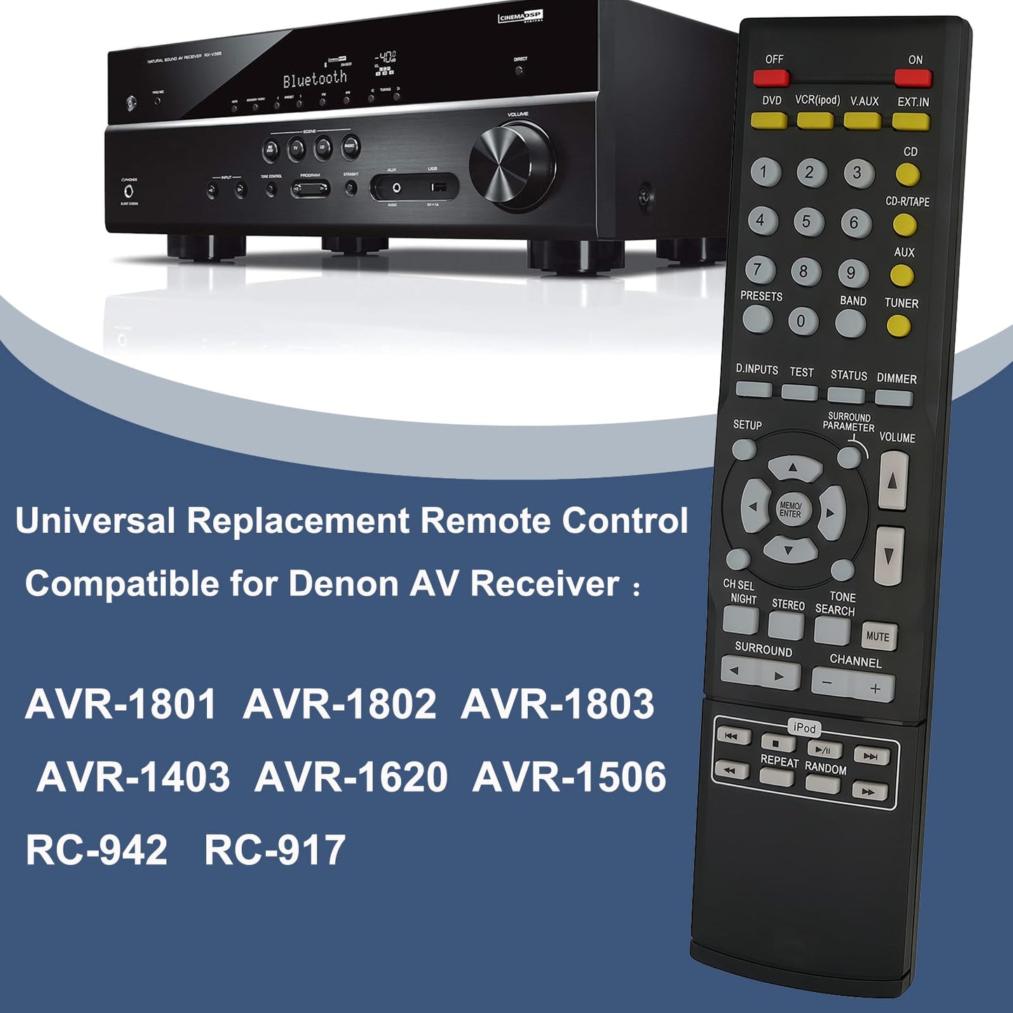 Universal Replacement Remote Controller Compatible for Denon AV Receiver AVR-1801 AVR-1802 AVR-1803 AVR-1403 AVR-1620 AVR-1506 RC-942 RC-917