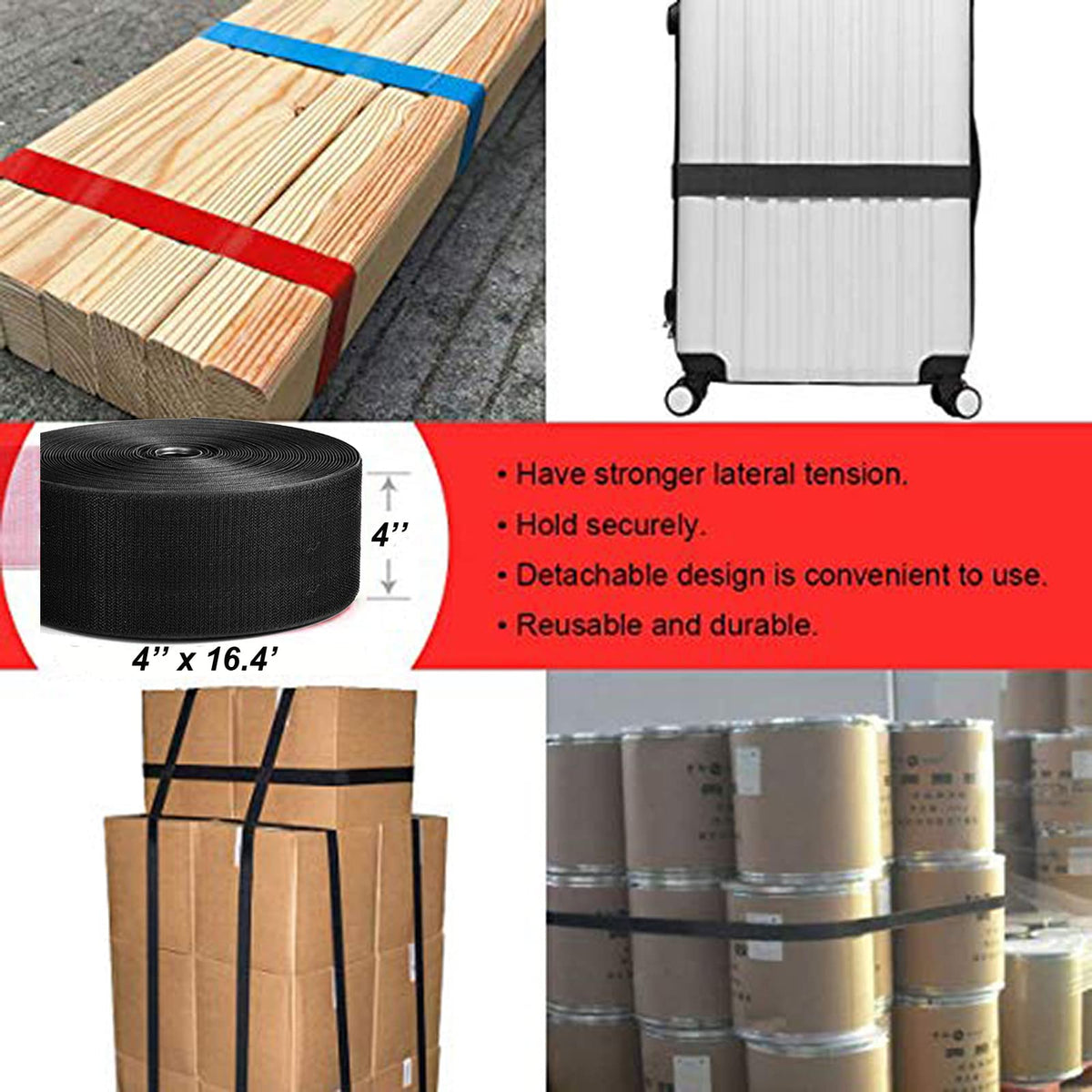 4'' Wide 5 Yards Long Heavy Duty Hook & Loop Cable Tie Cord Wrap Fastener Nylon Power Cord Management Wire Organizer Strap Reusable Cut to Size Self