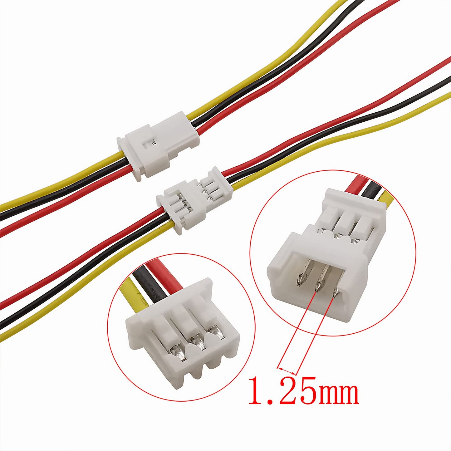 Micro Jst 1.25 Wire Connectors, 20Pairs/40pcs 1.25mm 3 Pin Jst Male and Female Connector Plug with Wires Cables Kit for LED Light 100mm