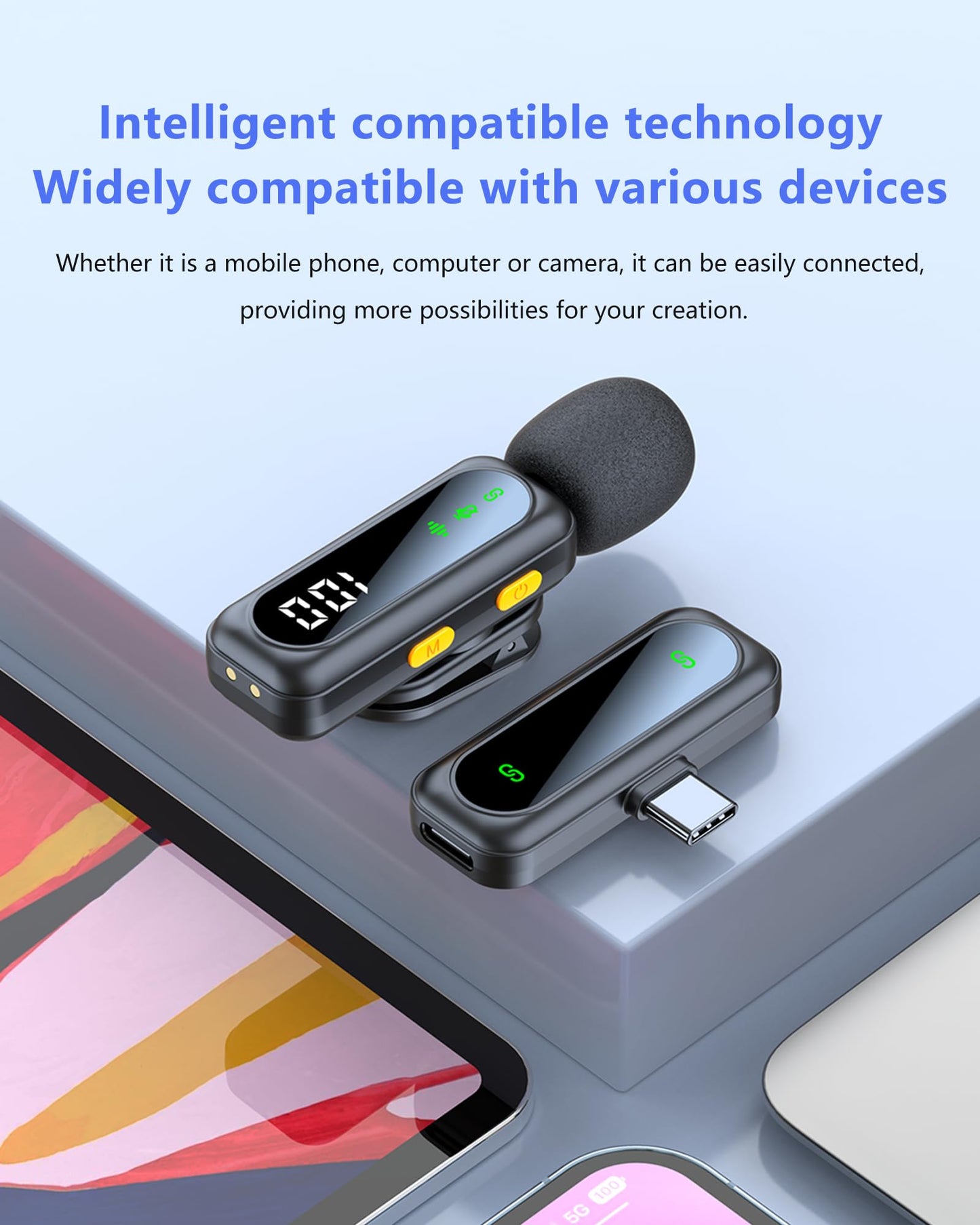 Wireless Lavalier Microphone for iPhone-iPad, Android Phone,Computer,Microphone wireless,Mini Lapel Mic with Noise Reduction and Crystal Sound for
