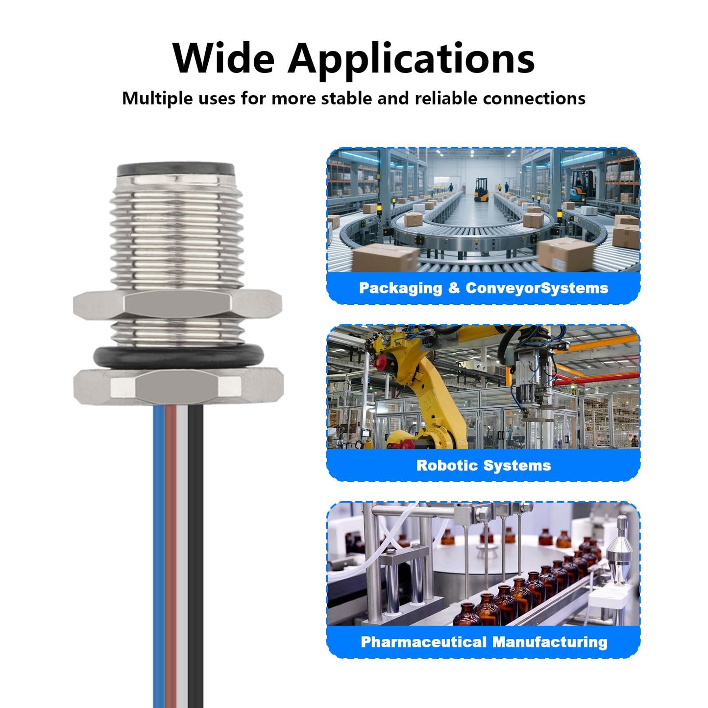 Hamadap M12 4 Pin Male Aviation Connector Cable 0.2M, Waterproof Industrial Circular Connector, 12mm Front Mount Panel Receptacles, UnShielded