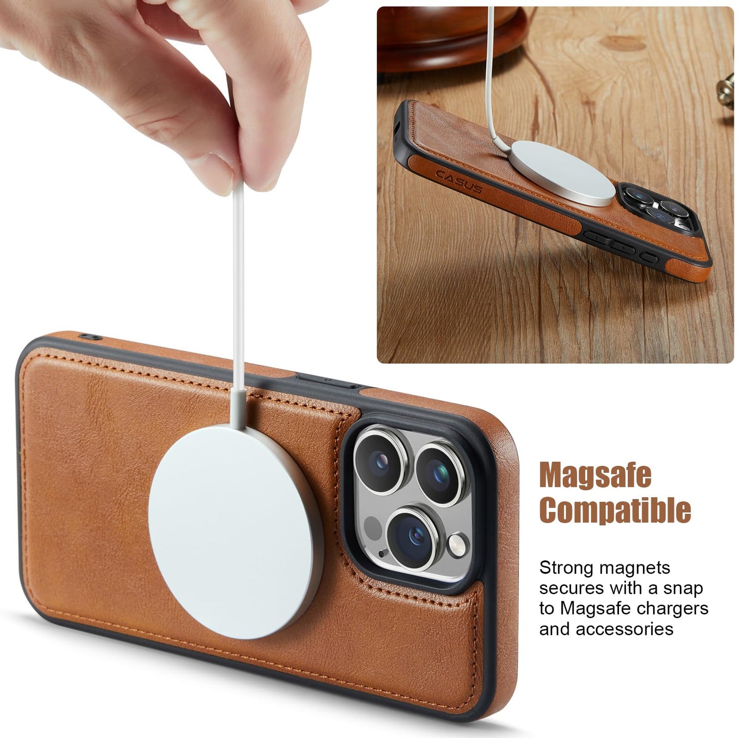 Casus Magnetic Leather Case for iPhone 15 Pro Max, MagSafe Compatible, Business Classic Style, Shockproof Slim Fit Protective Cover for Men & Women