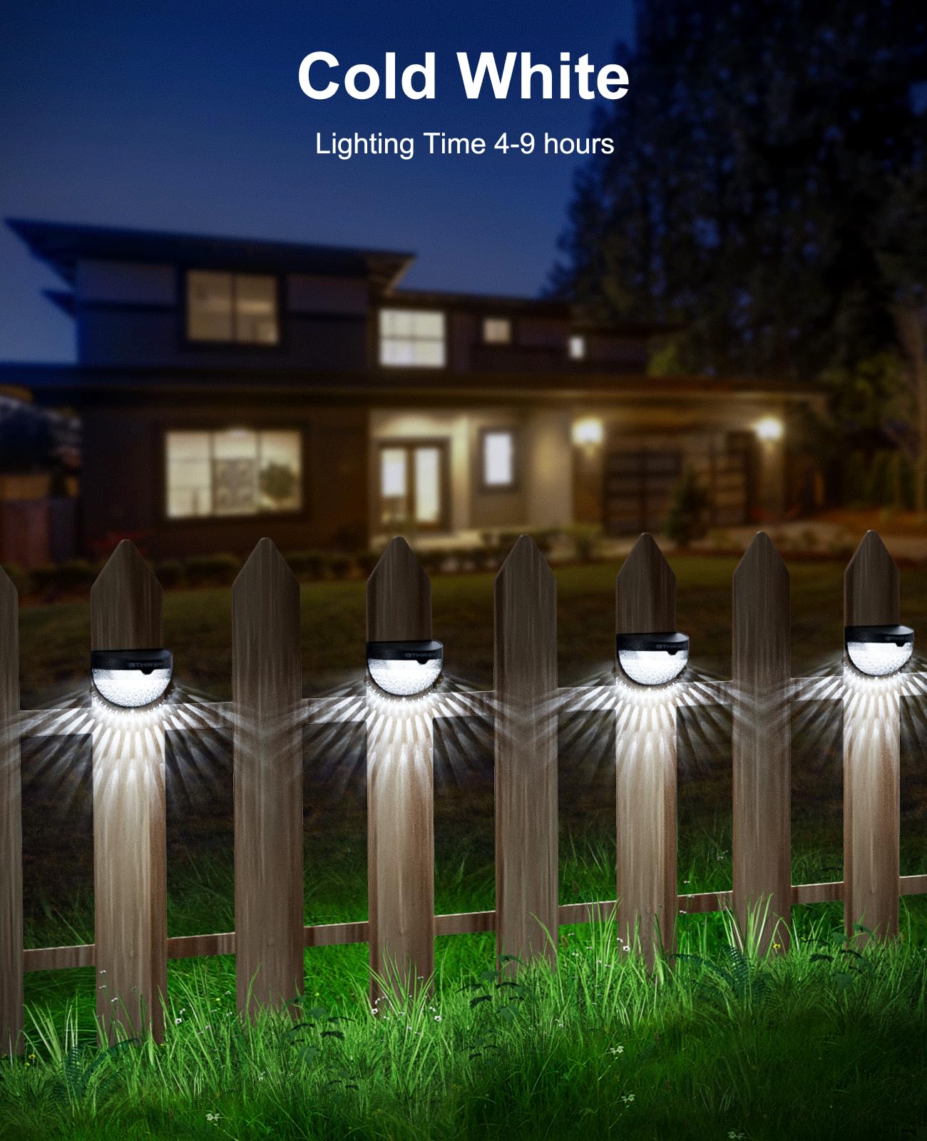 OTHWAY Solar Fence Post Lights Wall Mount Decorative Deck Lighting (Black, 4 Packs)